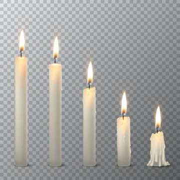 Vector 3d realistic different whiteparaffin or wax burning party candle icon set 스톡 일러스트