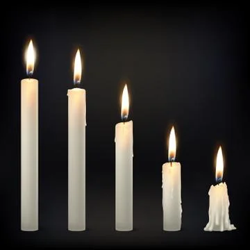 Vector 3d realistic different whiteparaffin or wax burning party candle icon set イラスト素材