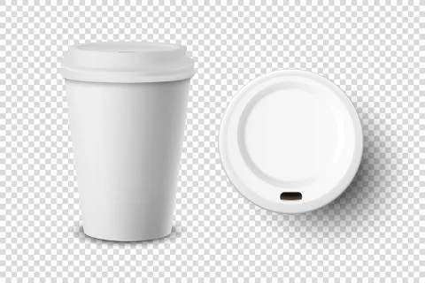 Vector 3d Realistic Disposable Closed and Opened Paper, Plastic Coffee Cup for Stock-Illustration