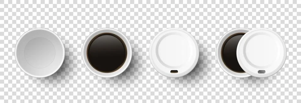 Vector 3d Realistic Disposable Opened and Closed Paper, Plastic Coffee, Tea Cup Stock Illustration