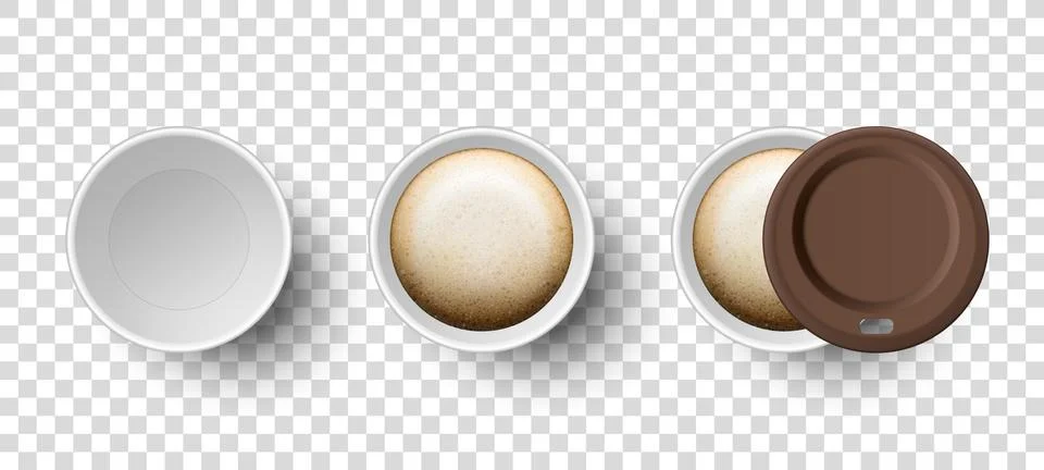 Vector 3d Realistic Disposable Opened and Closed Paper, Plastic Coffee, Tea Cup Stock-Illustration
