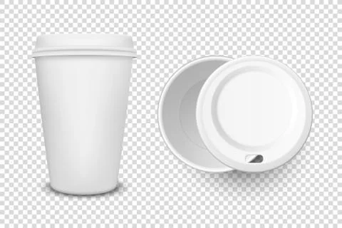 Vector 3d Realistic Disposable Opened and Closed Paper, Plastic Coffee, Tea Cup 스톡 일러스트