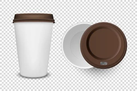 Vector 3d Realistic Disposable Opened and Closed Paper, Plastic Coffee, Tea Cup Stock Illustration