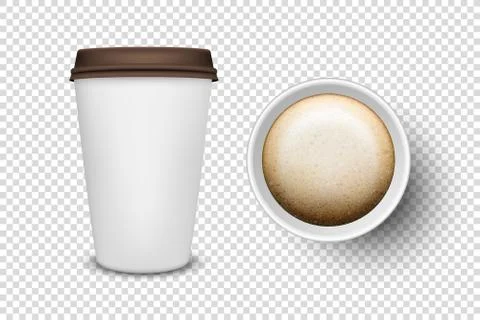 Vector 3d Realistic Disposable Opened Paper, Plastic Coffee Cup for Drinks With Stock Illustration