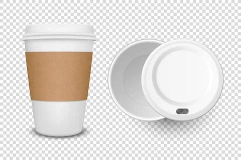 Vector 3d Realistic Disposable Opened and Closed Paper, Plastic Coffee, Tea Cup Stock Illustration