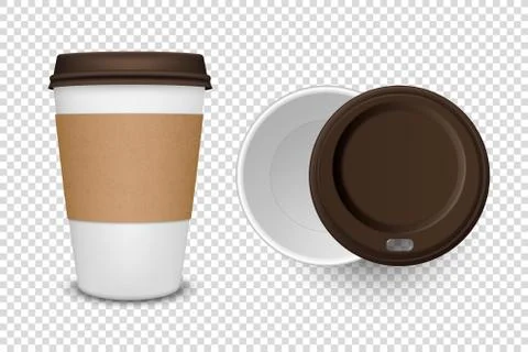 Vector 3d Realistic Disposable Opened and Closed Paper, Plastic Coffee, Tea Cup 스톡 일러스트