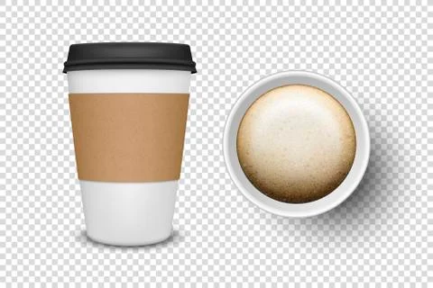 Vector 3d Realistic Disposable Opened Paper, Plastic Coffee Cup for Drinks Icon Stock Illustration