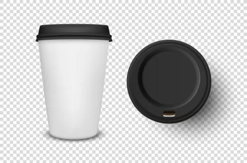 Vector 3d Realistic Disposable Opened and Closed Paper, Plastic Coffee, Tea Cup Ilustración de archivo