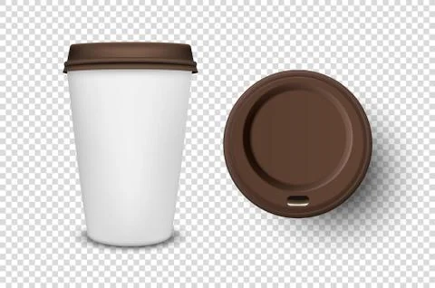 Vector 3d Realistic Disposable Opened Paper, Plastic Coffee Cup for Drinks with Stock Illustration