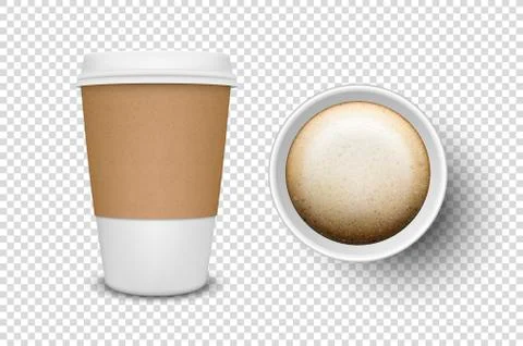 Vector 3d Realistic Disposable Opened Paper, Plastic Coffee Cup for Drinks Icon Stock Illustration