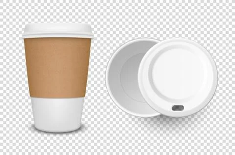 Vector 3d Realistic Disposable Opened Paper, Plastic Coffee Cup for Drinks with Stock Illustration