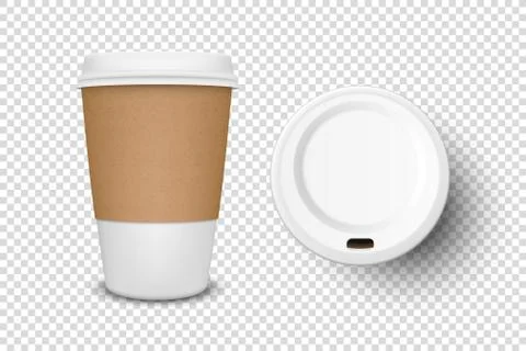 Vector 3d Realistic Disposable Opened Paper, Plastic Coffee Cup for Drinks with 스톡 일러스트