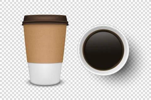 Vector 3d Realistic Disposable Opened Paper, Plastic Coffee Cup for Drinks Icon 스톡 일러스트