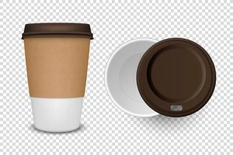 Vector 3d Realistic Disposable Opened Paper, Plastic Coffee Cup for Drinks with Stock Illustration