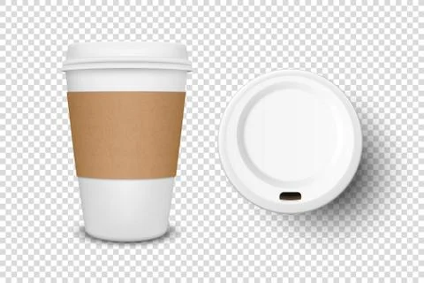 Vector 3d Realistic Disposable Opened Paper, Plastic Coffee Cup for Drinks with Ilustración de archivo