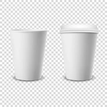 Vector 3d Realistic Disposable Opened and Closed with Lid Paper, Plastic Coffee Stock-Illustration