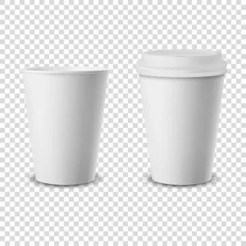 Vector 3d Realistic Disposable Opened and Closed with Lid Paper, Plastic Coffee Stock Illustration