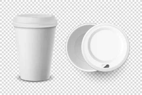 Vector 3d Realistic Disposable Opened and Closed with Lid Paper, Plastic Coffee Stock Illustration