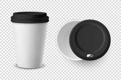 Vector 3d Realistic Disposable Opened and Closed with Lid Paper, Plastic Coffee Stock Illustration