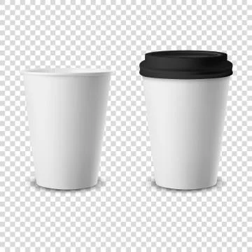 Vector 3d Realistic Disposable Opened and Closed with Lid Paper, Plastic Coffee Illustrazione stock