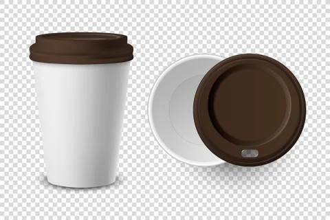 Vector 3d Realistic Disposable Opened and Closed with Lid Paper, Plastic Coffee Stock Illustration