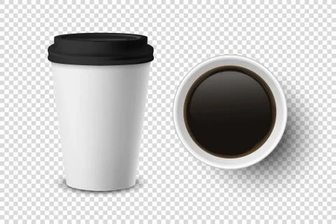 Vector 3d Realistic Disposable Opened Paper, Plastic Coffee Cup for Drinks Set 스톡 일러스트