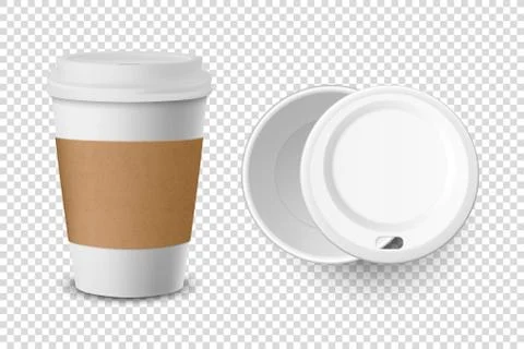 Vector 3d Realistic Disposable Opened Paper, Plastic Coffee Cup for Drinks Icon Stock Illustration