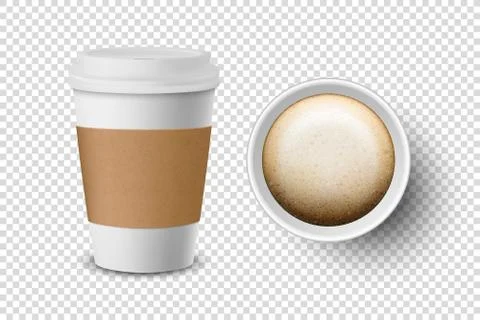 Vector 3d Realistic Disposable Opened Paper, Plastic Coffee Cup for Drinks Icon Stock Illustration