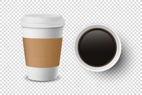 Vector 3d Realistic Disposable Opened Paper, Plastic Coffee Cup for Drinks Icon 스톡 일러스트
