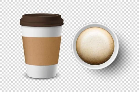 Vector 3d Realistic Disposable Opened Paper, Plastic Coffee Cup for Drinks Icon 스톡 일러스트