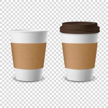 Vector 3d Realistic Disposable Opened and Closed with Lid Paper, Plastic Coffee Illustrazione stock