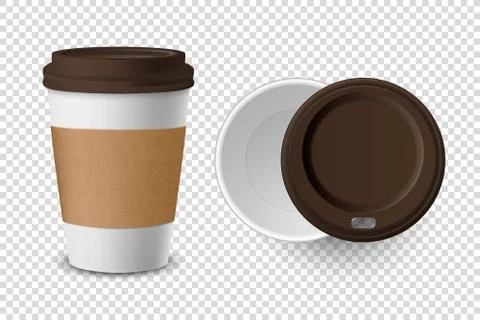 Vector 3d Realistic Disposable Opened Paper, Plastic Coffee Cup for Drinks Icon Stock Illustration