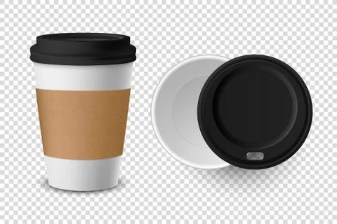 Vector 3d Realistic Disposable Opened Paper, Plastic Coffee Cup for Drinks Icon 스톡 일러스트