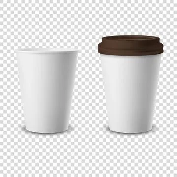 Vector 3d Realistic Disposable Opened and Closed with Lid Paper, Plastic Coffee Ilustración de archivo