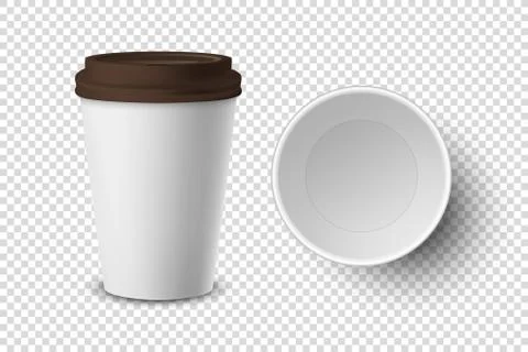 Vector 3d Realistic Disposable Opened Paper, Plastic Coffee Cup for Drinks Icon 스톡 일러스트