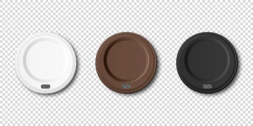 Vector 3d Realistic Disposable White, Brown, Black Plastic Coffee, Tea Cup Lid 스톡 일러스트
