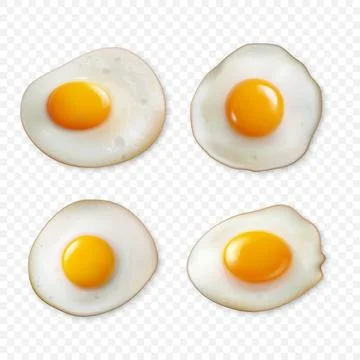 Vector 3d Realistic Eggs, Fried Egg Collection. Egg Icon Closeup, Isolated Stock Illustration