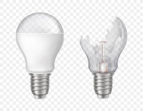 Vector 3d realistic electric lightbulbs. Broken glass Stock-Illustration