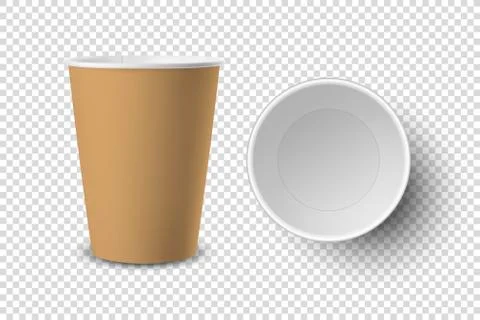 Vector 3d Realistic Empty Brown Disposable Opened Paper, Plastic Coffee Cup for Stock Illustration