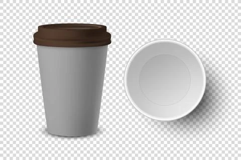 Vector 3d Realistic Empty Gray Disposable Closed, Opened Paper, Plastic Coffee 스톡 일러스트