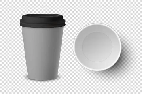 Vector 3d Realistic Empty Gray Disposable Closed, Opened Paper, Plastic Coffee 스톡 일러스트