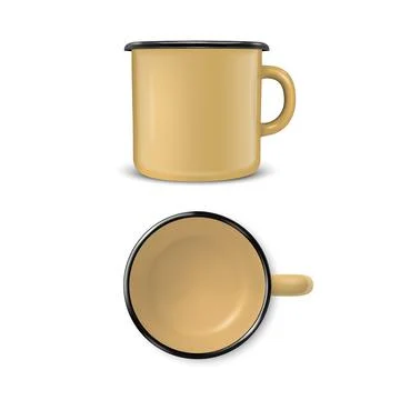 Vector 3d Realistic Enamel Metal Blank Brown Mug Isolated on White Background Stock Illustration