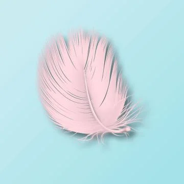 Vector 3d Realistic Falling Pink Fluffy Twirled Flamingo Feather Icon Closeup Stock Illustration