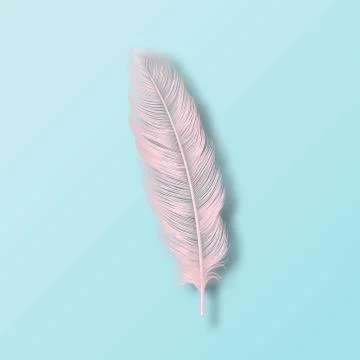 Vector 3d Realistic Falling Pink Fluffy Twirled Flamingo Feather Icon Closeup Stock Illustration