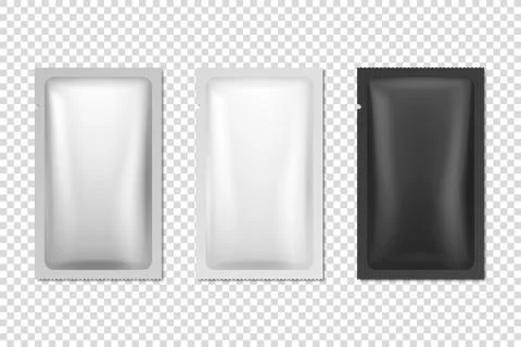 Vector 3d Realistic Foil, White, Black Plastic, Paper Long Slim Blank Packaging Stock Illustration