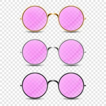 Vector 3d Realistic Frame Glasses with Pink Glass. Golden, Silver, Black Color Stock Illustration