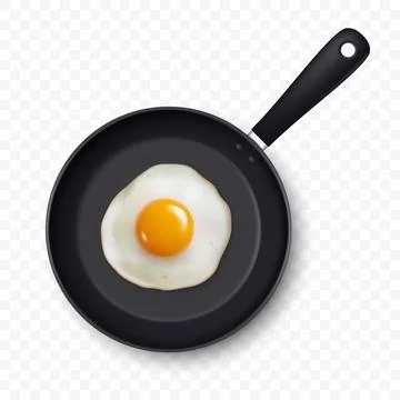 Vector 3d Realistic Fried Egg in the Frying Pan, Closeup Isolated in Top View Stock Illustration