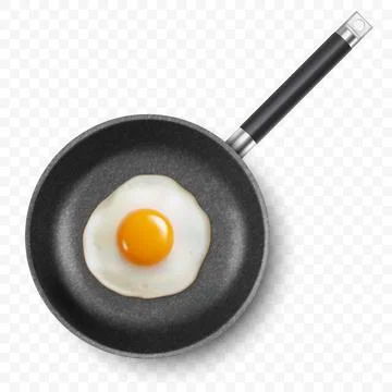 Vector 3d Realistic Fried Egg in the Frying Pan, Closeup Isolated in Top View Stock-Illustration