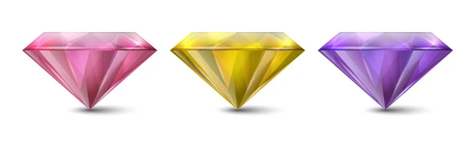 Vector 3d Realistic Gemstone, Crystal, Rhinestones Icon Set Closeup Isolated Stock Illustration