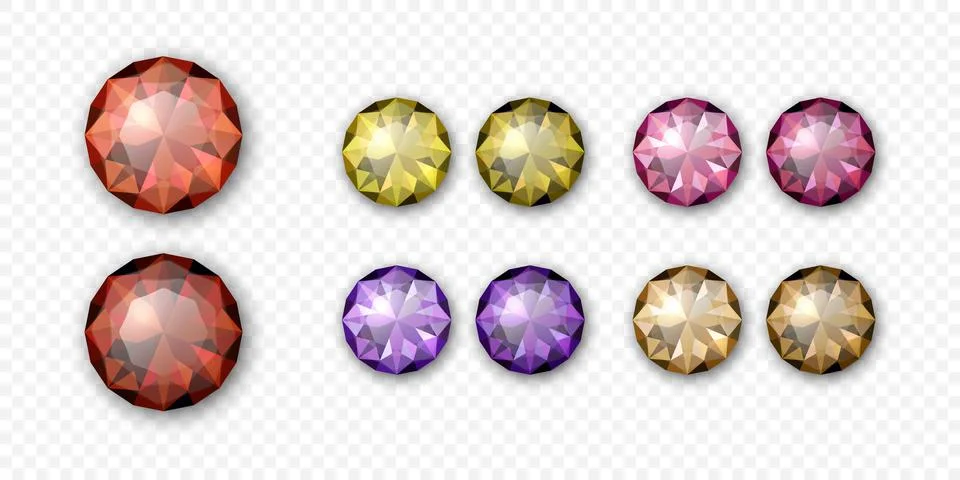 Vector 3d Realistic Gemstone, Crystal, Rhinestones Icon Set Closeup Isolated Stock Illustration